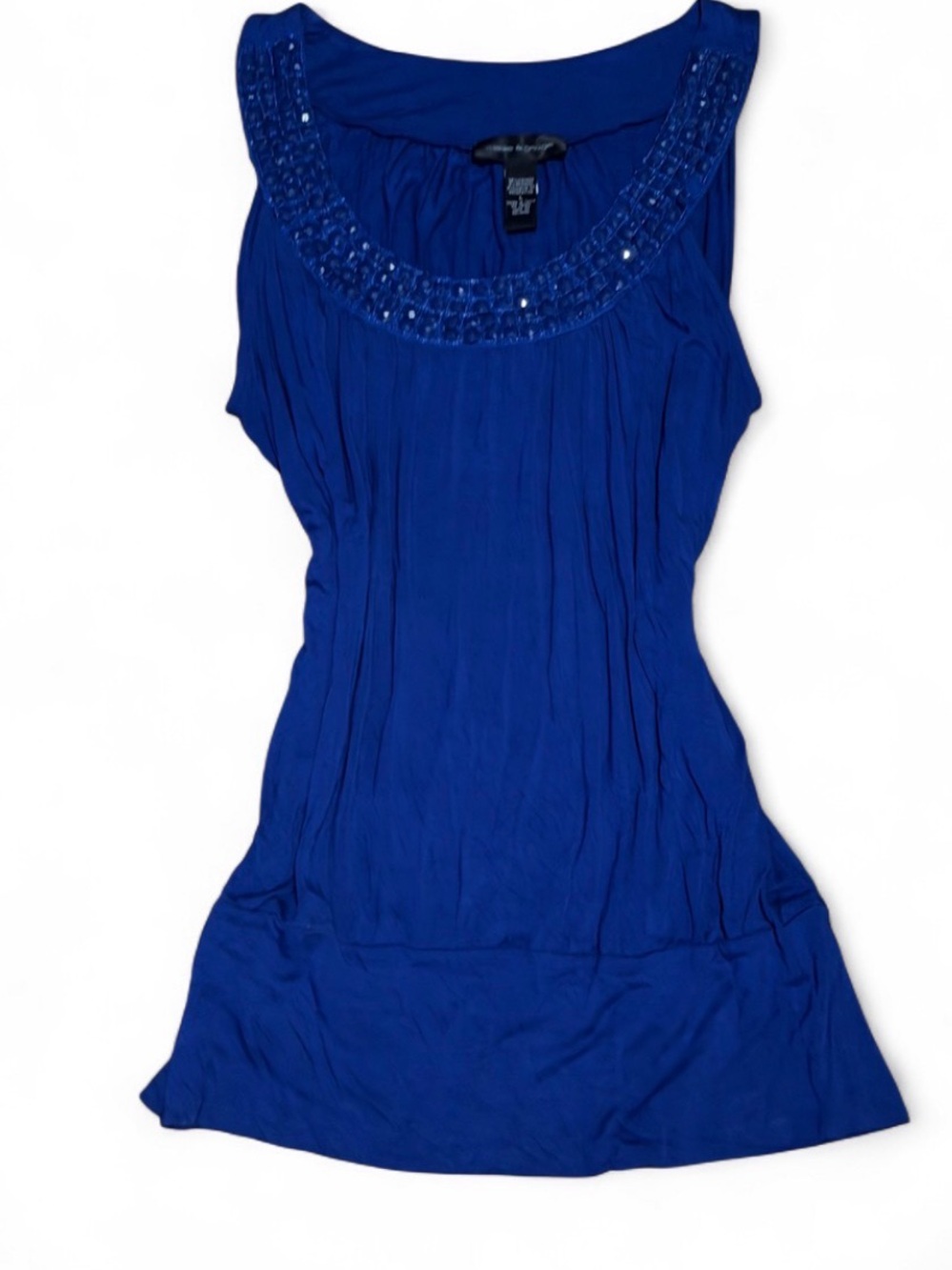 Cable & Gauge Blue Sleeveless Y2K Beaded Neckline Top